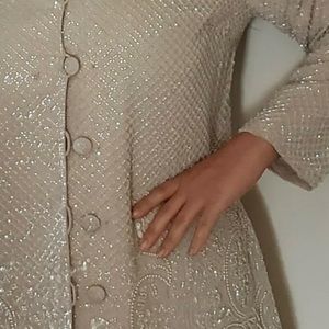 HEAVY Pink Silk Beaded Jacket by Rickie Freeman for Saks Fifth Avenue Size 14